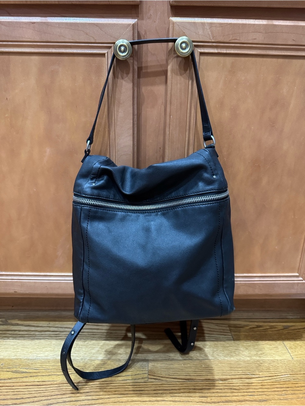 Lucky Brand Black Leather Shoulder Backpack